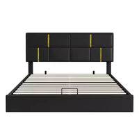 Lit plateforme tapissé en cuir PU taille Queen avec système de rangement hydraulique, cadre de lit en bois avec rangement relevable et tête de lit