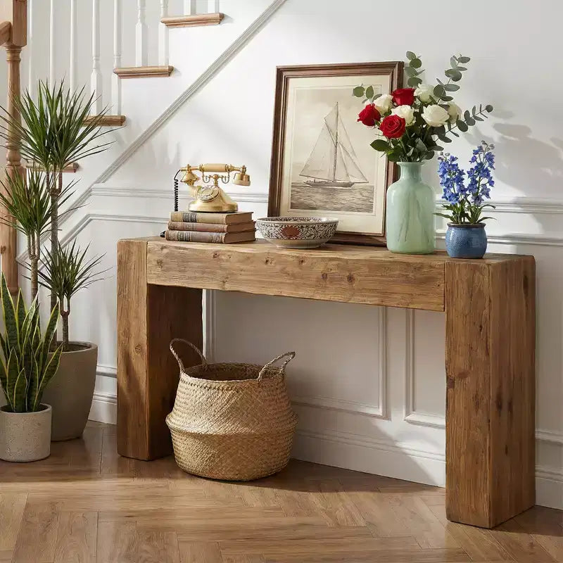 Table console en bois MAYEERTY 63 po, table d'entrée style ferme