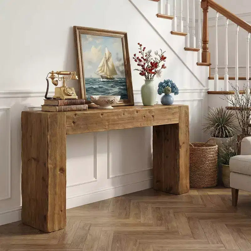 Table console en bois MAYEERTY 63 po, table d'entrée style ferme