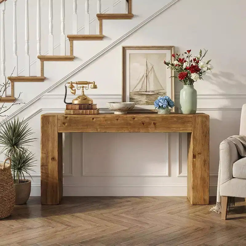 Table console en bois MAYEERTY 63 po, table d'entrée style ferme