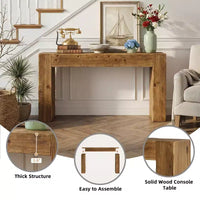 Table console en bois MAYEERTY 63 po, table d'entrée style ferme