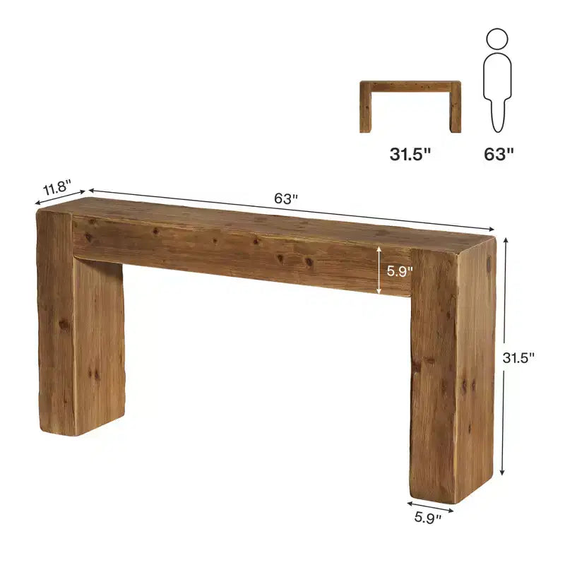 Table console en bois MAYEERTY 63 po, table d'entrée style ferme