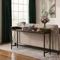 MAYEERTY Table console industrielle de 70,9 pouces, table de canapé d'entrée avec prises et ports USB
