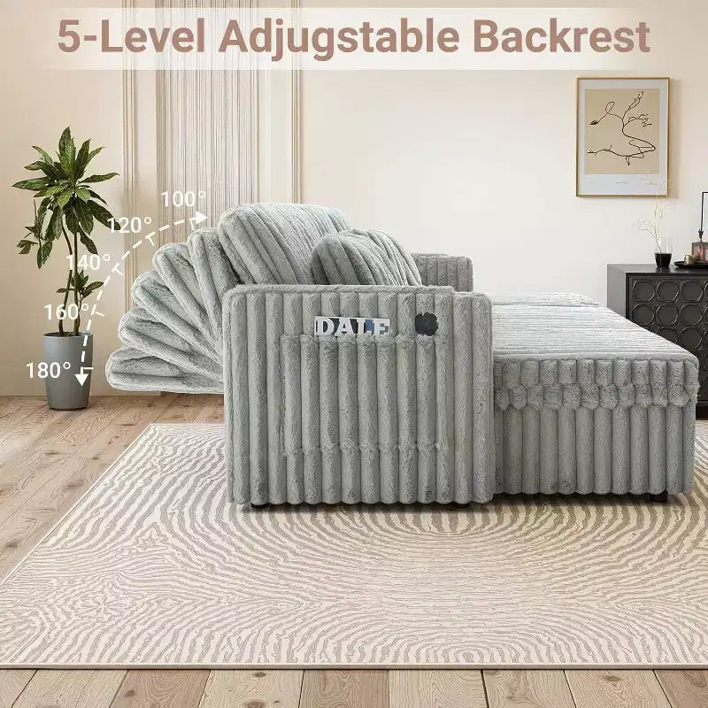 Canapé-lit en U MooxvMoo 124 avec rangement, canapé convertible surdimensionné avec lit escamotable, dossier réglable, ports USB et porte-gobelets, gris