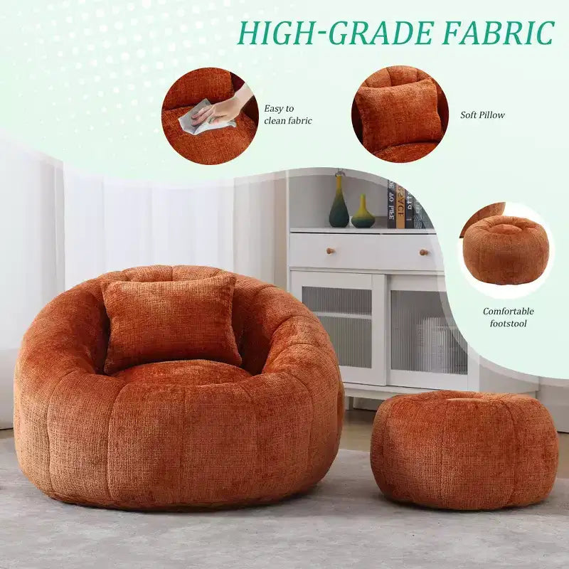 Poufs poires, fauteuil rond confortable pour adultes avec ottoman, canapé simple de détente avec coussin pour salon, chambre, appartement