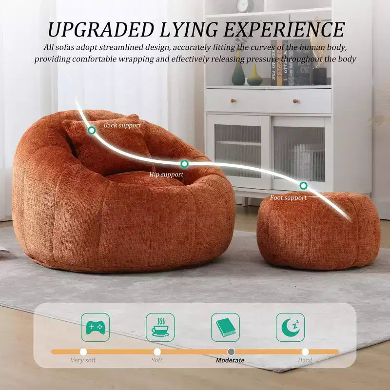 Poufs poires, fauteuil rond confortable pour adultes avec ottoman, canapé simple de détente avec coussin pour salon, chambre, appartement