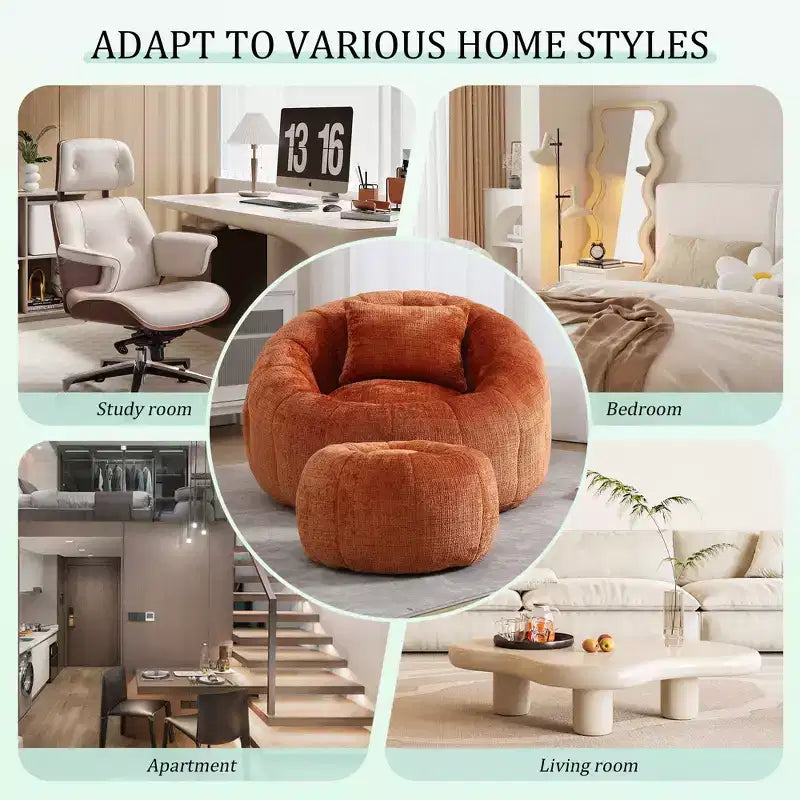 Poufs poires, fauteuil rond confortable pour adultes avec ottoman, canapé simple de détente avec coussin pour salon, chambre, appartement