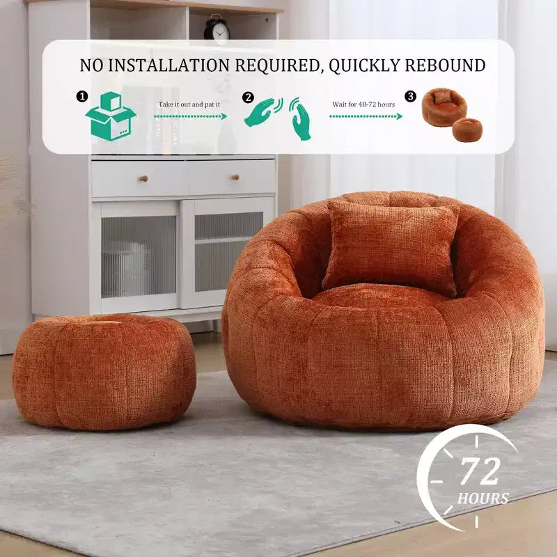 Poufs poires, fauteuil rond confortable pour adultes avec ottoman, canapé simple de détente avec coussin pour salon, chambre, appartement