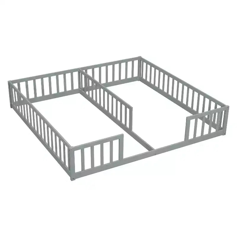 Lit double superposé avec barrière de sécurité, lit plateforme en bois avec clôture pour 2 enfants