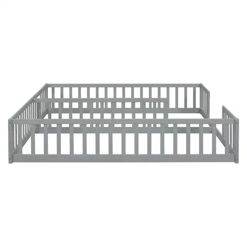 Lit au sol double avec barrière de sécurité, lit plateforme en bois pour 2 enfants