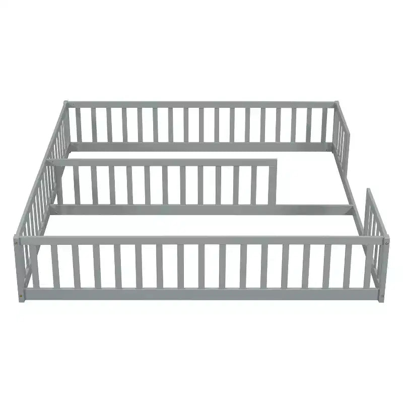 Lit double superposé avec barrière de sécurité, lit plateforme en bois avec clôture pour 2 enfants