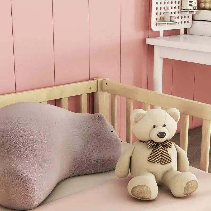 Lit au sol double avec barrière de sécurité, lit plateforme en bois pour 2 enfants