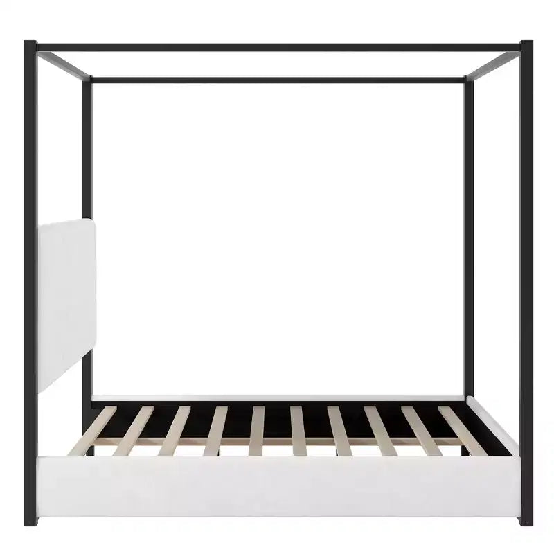 Luxystar - Lit plateforme à baldaquin moderne taille Queen avec tête de lit tapissée, noir
