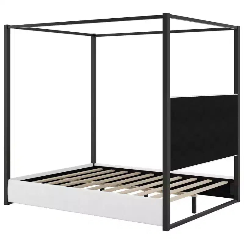 Luxystar - Lit plateforme à baldaquin moderne taille Queen avec tête de lit tapissée, noir