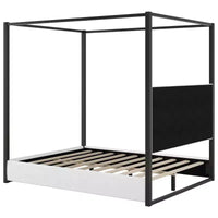 Luxystar - Lit plateforme à baldaquin moderne taille Queen avec tête de lit tapissée, noir