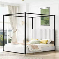 Luxystar - Lit plateforme à baldaquin moderne taille Queen avec tête de lit tapissée, noir