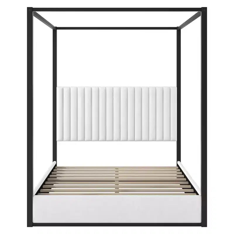 Luxystar - Lit plateforme à baldaquin moderne taille Queen avec tête de lit tapissée, noir
