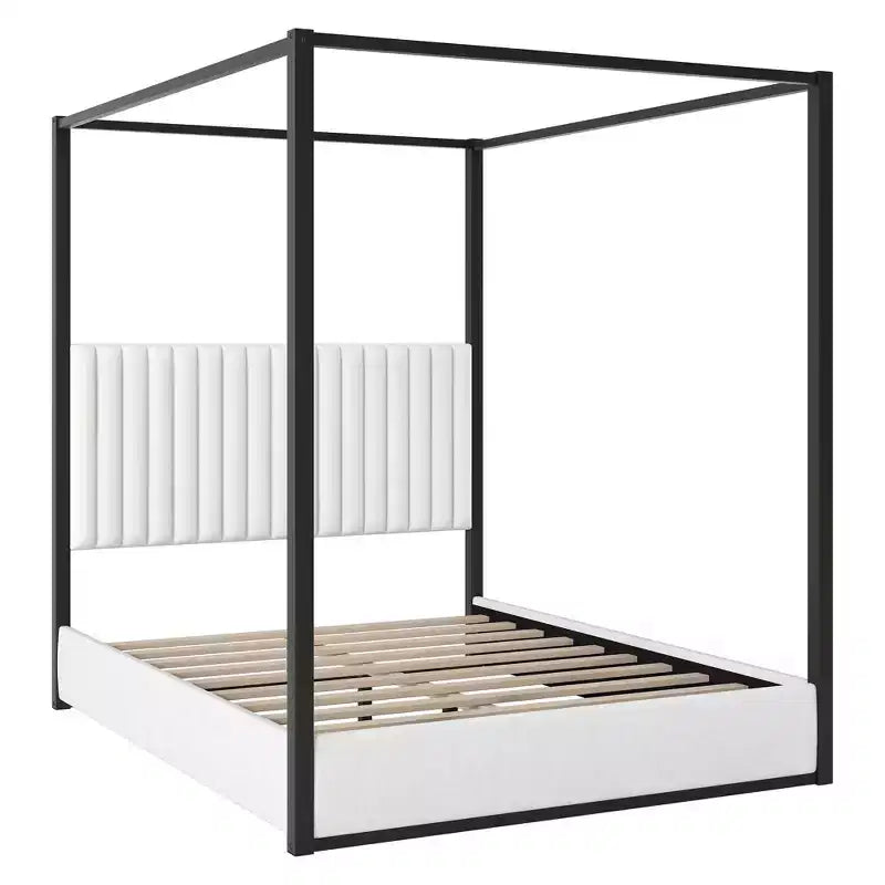 Luxystar - Lit plateforme à baldaquin moderne taille Queen avec tête de lit tapissée, noir