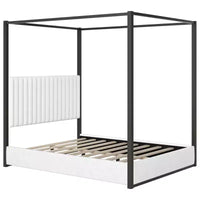 Luxystar - Lit plateforme à baldaquin moderne taille Queen avec tête de lit tapissée, noir