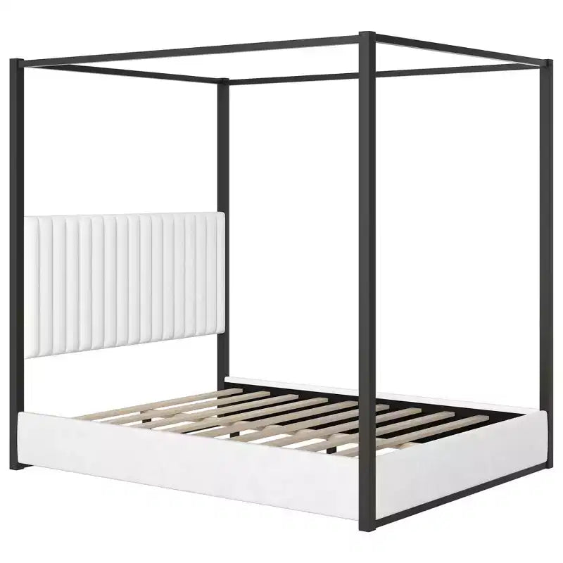 Luxystar - Lit plateforme à baldaquin moderne taille Queen avec tête de lit tapissée, noir
