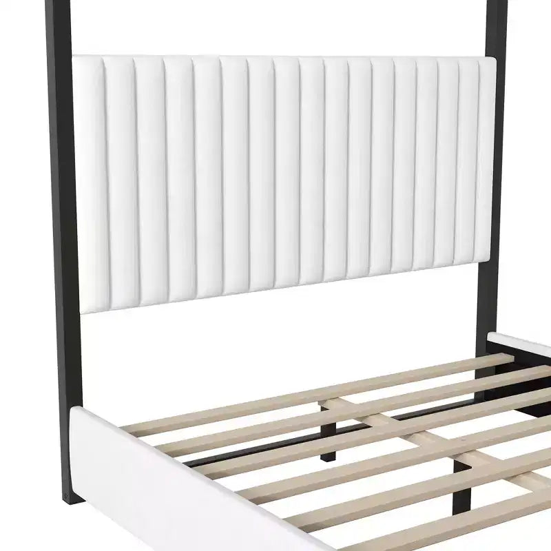 Luxystar - Lit plateforme à baldaquin moderne taille Queen avec tête de lit tapissée, noir