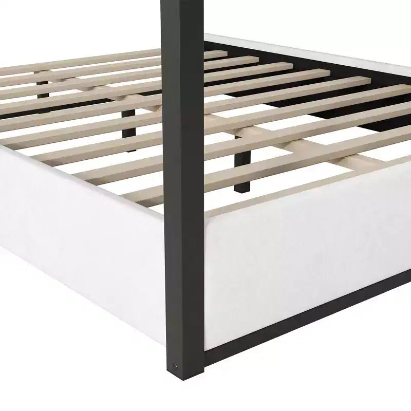 Luxystar - Lit plateforme à baldaquin moderne taille Queen avec tête de lit tapissée, noir