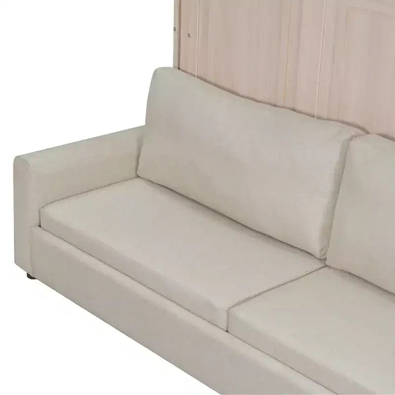 Lit escamotable taille Queen avec canapé, lit cabinet en bois Queen, lit mural avec éclairage LED, coffre mural pliant pour chambre d'amis, beige