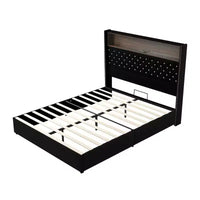 Lit capitonné en velours MAYEERTY Queen Size avec veilleuse port USB et tête de lit haute de 52 pouces avec décor de rivets et étagère de tête de lit pour chambre à coucher, noir