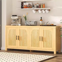 Buffet desserte 71 avec 4 portes, crédence cannelée armoire de rangement avec gestion des câbles et étagères réglables, table de buffet pour cuisine