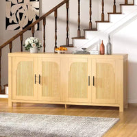 Buffet desserte 71 avec 4 portes, crédence cannelée armoire de rangement avec gestion des câbles et étagères réglables, table de buffet pour cuisine