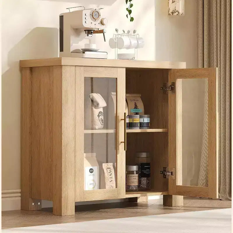 Buffet de cuisine 33''/59 à portes en verre trempé - desserte crédence en bois pour rangement salle à manger salon