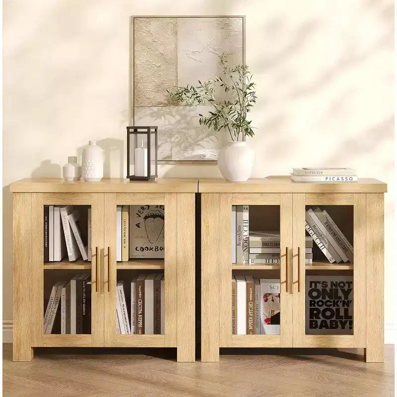 Buffet de cuisine 33''/59 à portes en verre trempé - desserte crédence en bois pour rangement salle à manger salon