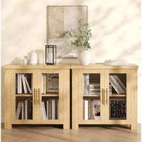 Buffet de cuisine 33''/59 à portes en verre trempé - desserte crédence en bois pour rangement salle à manger salon