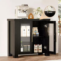 Buffet de cuisine 33''/59 à portes en verre trempé - desserte crédence en bois pour rangement salle à manger salon