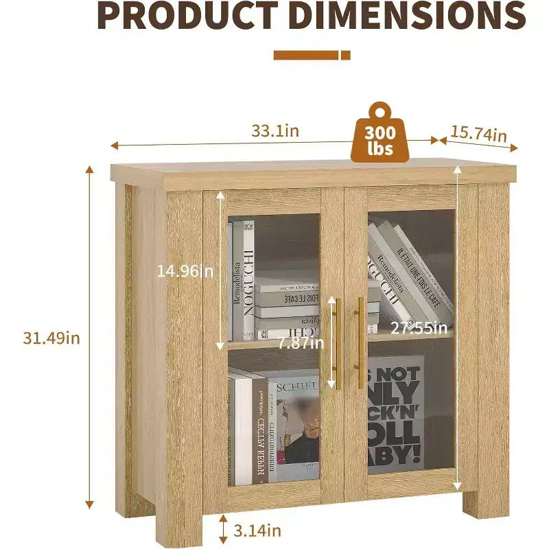 Buffet de cuisine 33''/59 à portes en verre trempé - desserte crédence en bois pour rangement salle à manger salon