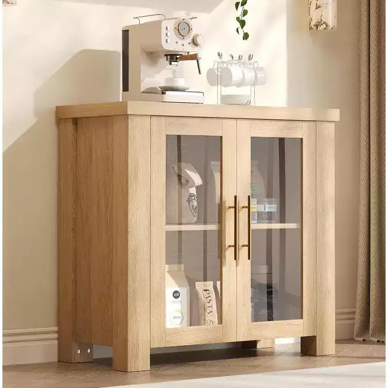 Buffet de cuisine 33''/59 à portes en verre trempé - desserte crédence en bois pour rangement salle à manger salon