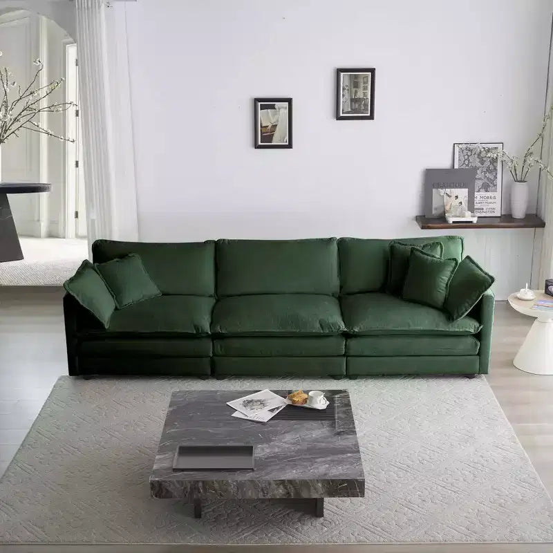 MAYEERTY Canapé de salon/chambre moderne du milieu du siècle à 3 places avec 2 accoudoirs et 3 coussins décoratifs, vert