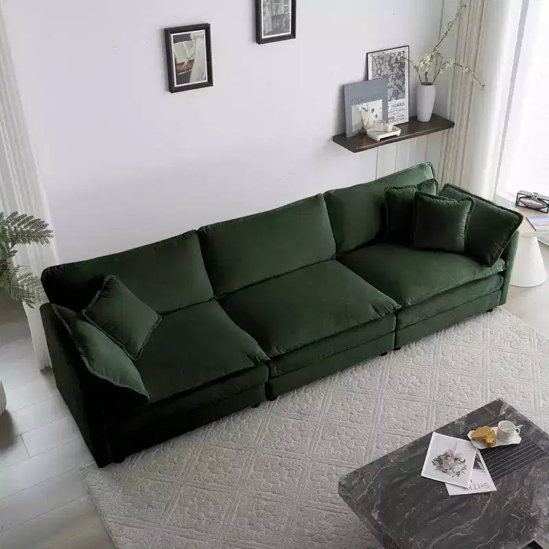 Canapé MAYEERTY moderne milieu de siècle 3 places avec 2 coussins d'accoudoir et 3 coussins décoratifs pour salon ou chambre, vert