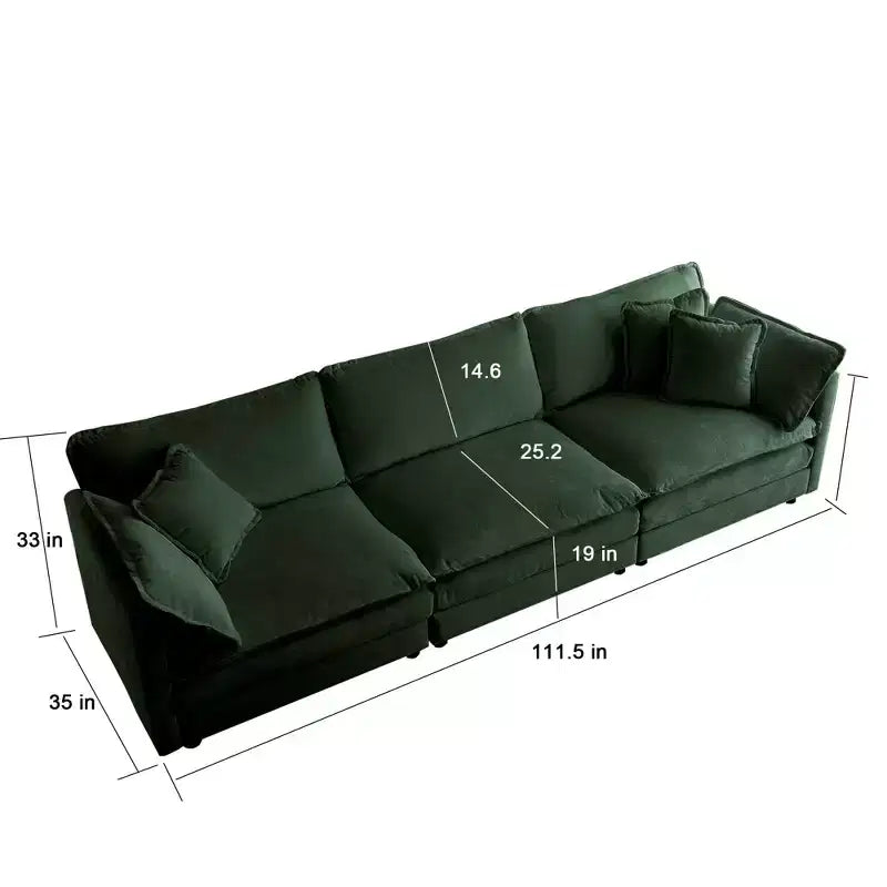 Canapé MAYEERTY moderne milieu de siècle 3 places avec 2 coussins d'accoudoir et 3 coussins décoratifs pour salon ou chambre, vert