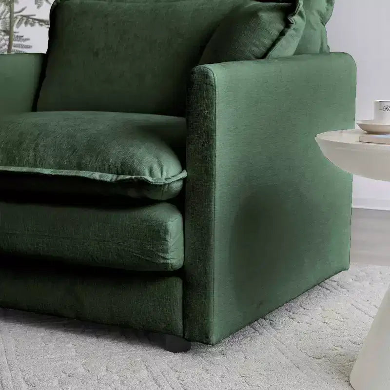Canapé MAYEERTY moderne milieu de siècle 3 places avec 2 coussins d'accoudoir et 3 coussins décoratifs pour salon ou chambre, vert