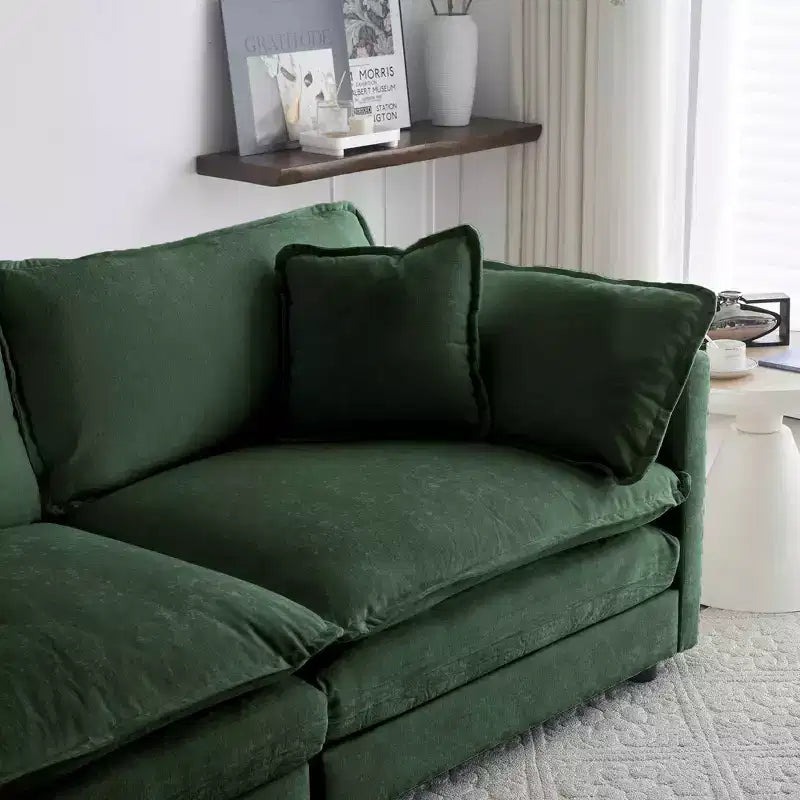 Canapé MAYEERTY moderne milieu de siècle 3 places avec 2 coussins d'accoudoir et 3 coussins décoratifs pour salon ou chambre, vert