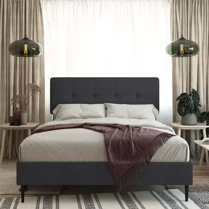 Lit plateforme capitonné en lin avec tête de lit réglable GDFStudio Ashford