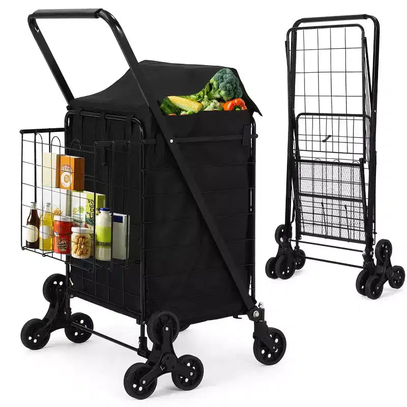 Chariot de courses pliant, caddie pivotant à 360° avec roues monte-escaliers, chariot utilitaire robuste avec doublure étanche pour courses, camping