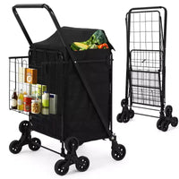 Chariot de courses pliant, caddie pivotant à 360° avec roues monte-escaliers, chariot utilitaire robuste avec doublure étanche pour courses, camping