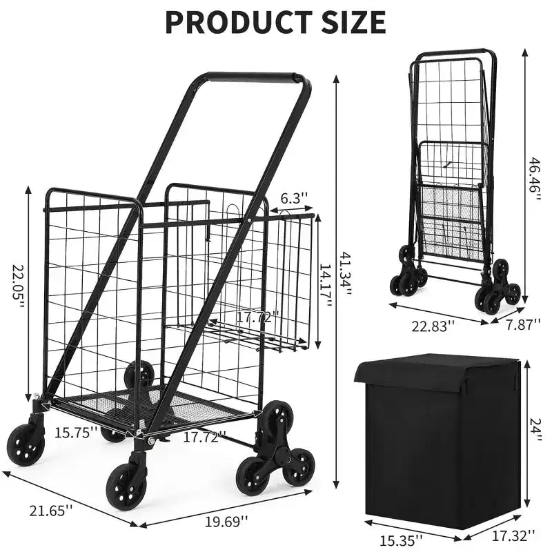 Chariot de courses pliant, caddie pivotant à 360° avec roues monte-escaliers, chariot utilitaire robuste avec doublure étanche pour courses, camping
