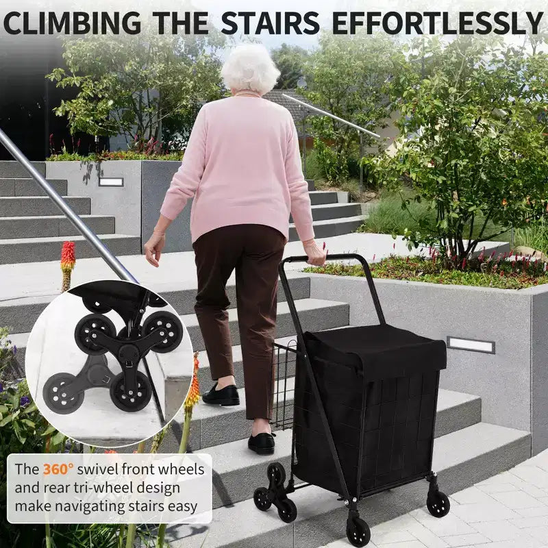 Chariot de courses pliant, caddie pivotant à 360° avec roues monte-escaliers, chariot utilitaire robuste avec doublure étanche pour courses, camping