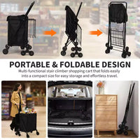 Chariot de courses pliant, caddie pivotant à 360° avec roues monte-escaliers, chariot utilitaire robuste avec doublure étanche pour courses, camping