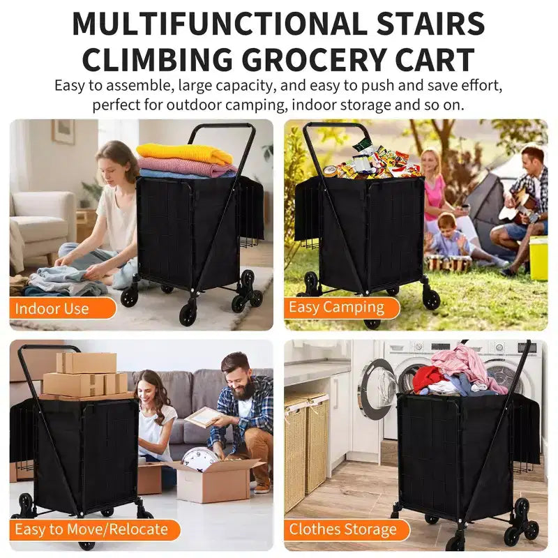 Chariot de courses pliant, caddie pivotant à 360° avec roues monte-escaliers, chariot utilitaire robuste avec doublure étanche pour courses, camping