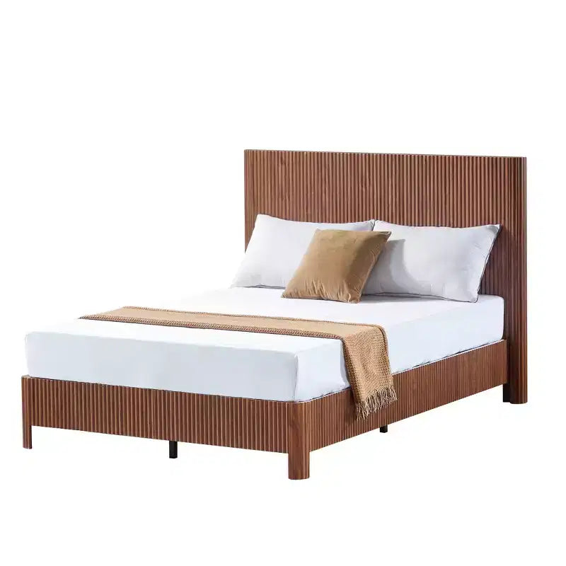 Cadre de lit plateforme en bois taille Full / Queen / King avec accents ondulés - ModernLuxe