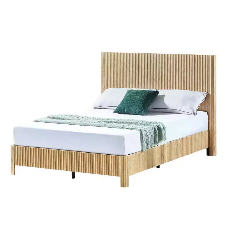 Cadre de lit plateforme en bois taille Full / Queen / King avec accents ondulés - ModernLuxe